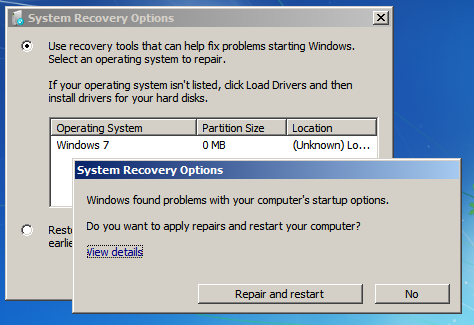 Recovery console found the system